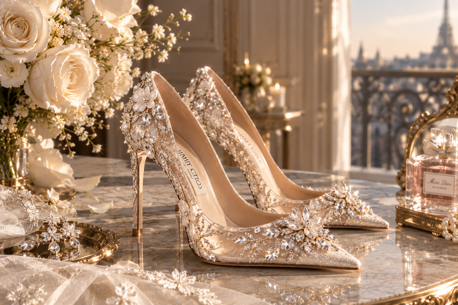 Bridal heels — champagne crystal luxury shoe